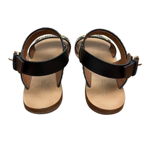 Valentino Garavani Black Suede Studded Flat Sandals Size 37.5 Authentic - Picture 9 of 12